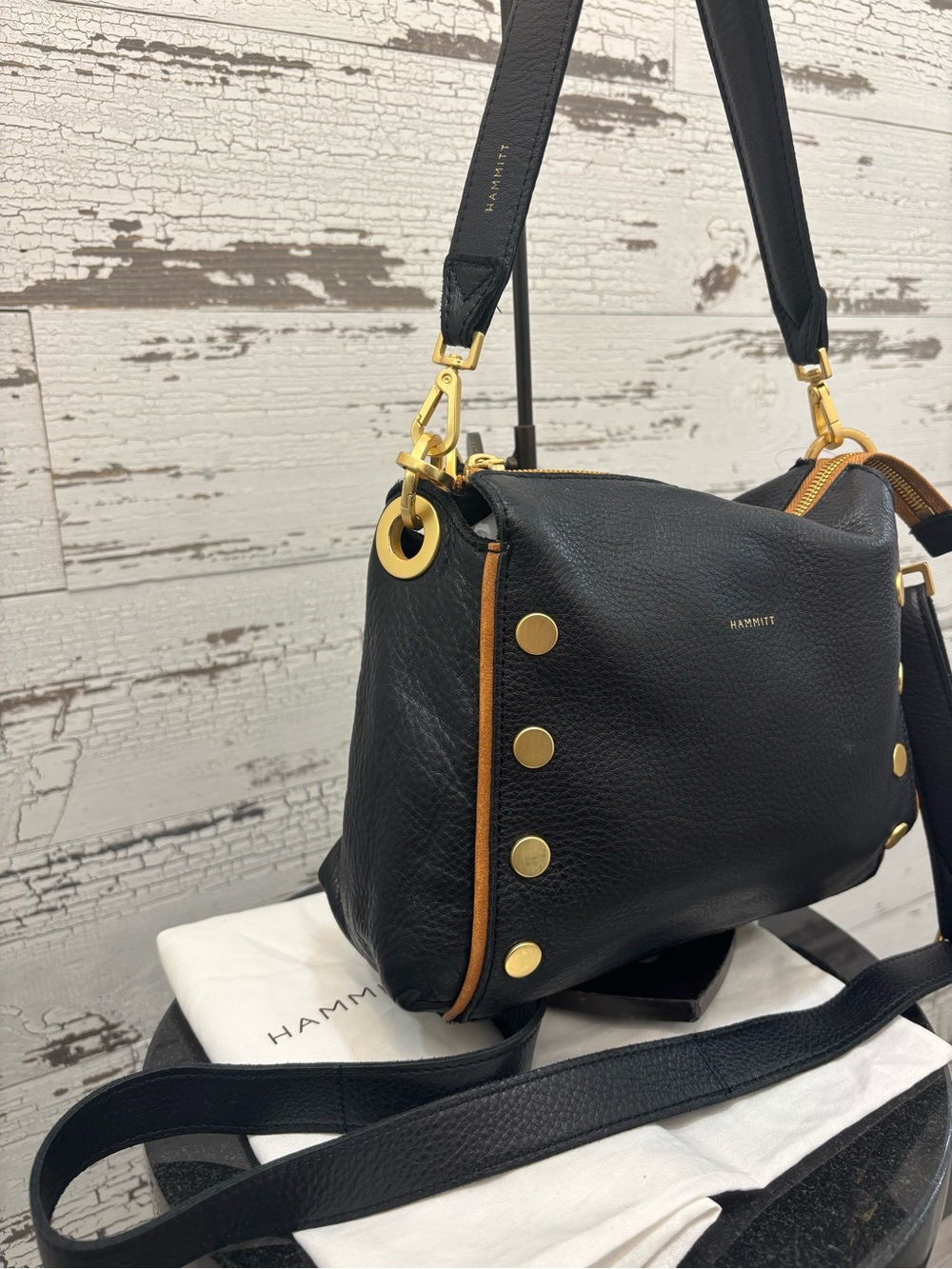 Hammitt Black Leather Shoulder or Crossbody Bag with Gold Hardware - Picture 4 of 9